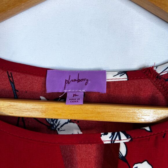 Plumberry Floral Print Smocked Waist Mini Dress Keyhole Neck Dressy Size Medium - Picture 6 of 9